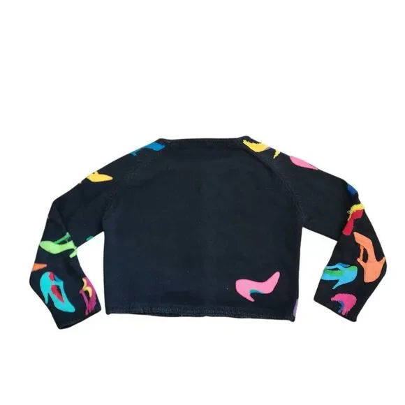 Vintage Michael Simon Sweater Cardigan Small High Heels Pop Art to Wear Embellis - Picture 3 of 5